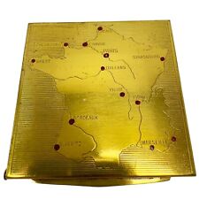 Vintage Brass Gold Tone Mirrored Powder Compact With Map Of France Design picture