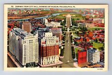 Philadelphia PA-Pennsylvania, Aerial Parkway From City Hall, Vintage Postcard picture