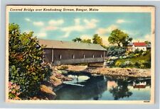 Bangor ME-Maine, Covered Bridge Kenduskeag Stream, Farm , c1953 Vintage Postcard picture