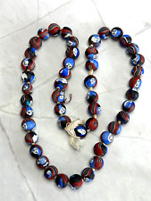 48 Millefiori Blue Ghost Face Mosaic Beads Handcrafted in India C1980's 12- 14mm picture