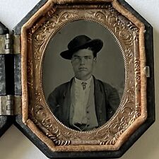 Antique Tintype Photograph Dapper Young Man Cowboy Octagon Thermoplastic Case picture