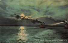 Moonlight on Chautauqua Lake New York NY Steamship 1915 Postcard picture