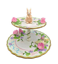 Vintage Avon Springtime 2 Tier Serving Tray Floral Bunny Duckling Ceramic picture