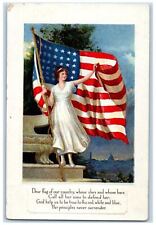 c1910's Girl Dress White With American Flag Embossed Unposted Antique Postcard picture