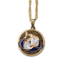 Girls Baptism Round Pendant Necklace with (Gold tone) chain picture