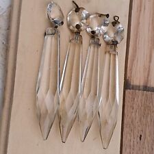 1920s Lot of 4 Antique Cut Glass Crystal Chandelier Icicle Replacement Prisims  picture