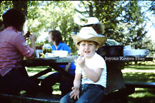 35MM Found Photo Slide 1979 Family Picnic Boy in Cowboy Hat A&W John Deere Hat picture
