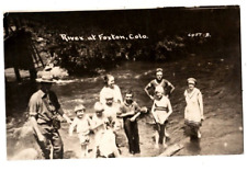 RPPC River at Foxton,Colo Postcard Fishing Creel Children Swimming Women 1920's- picture