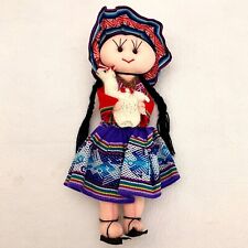 Handmade Peruvian South American Cloth Doll Girl with Llama in Traditional Dress picture