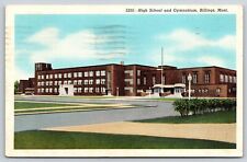 Billings Montana~High School & Gymnasium~Vintage Linen Postcard picture