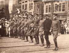 World War I Soldiers Sailors Marching City Street View Real Photo Postcard picture