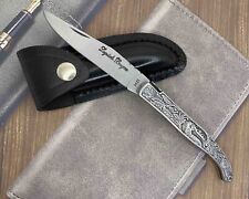Vintage Laguiole Pocket Knife Blade Steel Metal Handle Sheath Mens Rare Old 20th picture