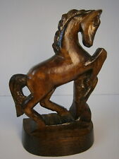Vtg Horse Figurine Hand Carved Solid Wood Brown Statue Animal Sculpture 1970s picture