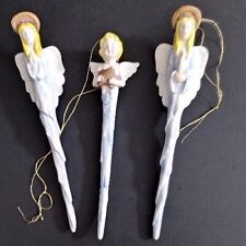 Vintage ICICLE ANGEL Christmas Ornaments Hand Painted Porcelain Bisque Lot Of 3 picture