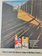 1968 Marlboro Country cigarettes red gold cowboy walking wHite horse ad picture