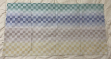 Vtg 80s Checkered Rainbow Pastels Flat Sheet & Pillowcases USA Satin Flaws picture