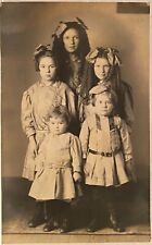 Studio Real Photo Postcard RPPC ~ 5 Wide Eyed Sisters Frightened By Camera Flash picture