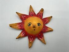 VINTAGE MEXICAN FOLK ART SUN WITH FACE HAND PAINTED COCONUT SHELL picture