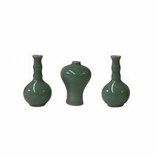 3 x Chinese Clay Ceramic Ware Wu Light Celadon Small Vase ws2836 picture