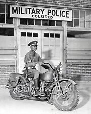 WWII Black Military Policeman on Motorcycle c1940s - Vintage Photo Reprint picture