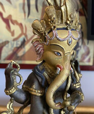 Bronze Four Arm Ganesha Statue With Rat Gold Gilded Heavy Two Pieces picture