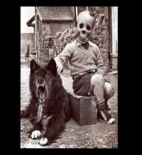 Vintage Freak Child Midget Wolf  PHOTO Creepy Dog, Scary Man, Weird Circus Clown picture