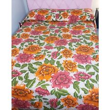 Vintage 60s 70s Orange Hot Pink Floral Bed Spread Full Size picture