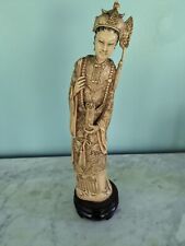 Vintage Detailed Ivorine Resin Faux Bone Female Chinese Empress Statue 12” Tall picture