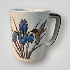 Otagiri Style Stoneware Mug Blue Iris Flower Hummingbird Hand Painted  Vintage picture