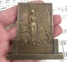 Rare Antique French Bronze Joan of Arc at Stake Plaque Signed Prudhomme c1931 picture