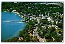 c1950's Aerial View Business Section & Lake Front Skaneateles New York Postcard picture