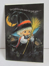 VINTAGE 70's Hallmark Colorful Halloween Cute Sweet Witch Goblins Card picture