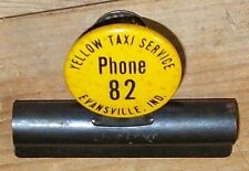VINTAGE 40s-50s YELLOW TAXI SERVICE PHONE 82 EVANSVILLE INDIANA METAL NOTE CLIP picture