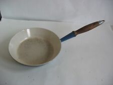 Vtg Le Creuset  Blue Enamel Frying Cooking Pan Wood Handle #24 picture