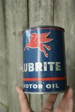 1960s ONE QUART PEAGASUS FLYING HORSE LUBRITE MOTOR OIL MOBIL METAL CAN SIGN picture