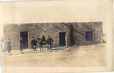 Uniformed Men & Donkey Building Mexico RPPC Real Photo Unposted Postcard c1910 picture