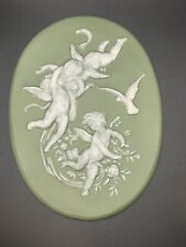 Vintage Jasperware Wedgwood Style Sage Green Wall Accent Cherubs Playing picture