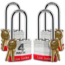 Lion Locks 4 Keyed-Alike Padlocks w/ 2” Long Shackle, 8 Keys, Hardened Steel ... picture