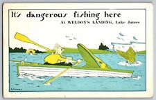 It's Dangerous Fishing Here at Weldon's Landing Lake James - Vintage Postcard picture
