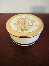 The Art Of Chokin Japan Trinket Box Daffodils Hummingbird 24K Gold Vintage picture