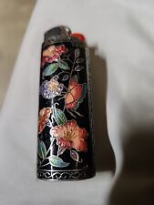 Vtg Lighter Case Cloisonne Brass Butterfly Floral Cover Holder Sleeve for Bic picture