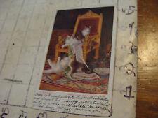 Orig Vint post card EARLY IN MISCHIEF, cats on throne picture