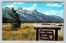 Grand Teton National Park, Windy Point, Scenic Turnout, Antique Vintage Postcard picture