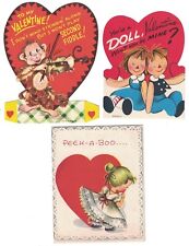 3 VINTAGE 1940-1950 CUTE VALENTINE CARDS ONE OPEN UP DOUBL-GLO picture