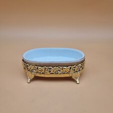 Vintage gold porcelain and metal soap box - good picture