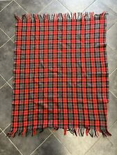 Vintage Pendleton Blanket Throw Black Red Plaid Fringed 51