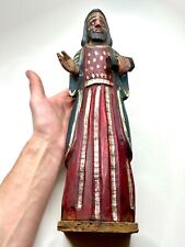 🔥 HAND CARVED PRIMITIVE WOOD STATUE SAINT WITH A BIBLE FROM GUATEMALA picture