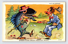 Postcard Minnesota Pequot MN Giant Fish Cigar 1940s Unposted Linen  picture