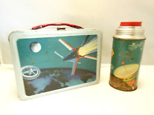 RARE 1958 VINTAGE SATELLITE SPACE THERMOS BRAND METAL LUNCHBOX & THERMOS picture