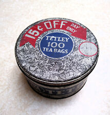Vintage TETLEY 100 Tea Bags Round Advertising Empty Tin Canister Container picture